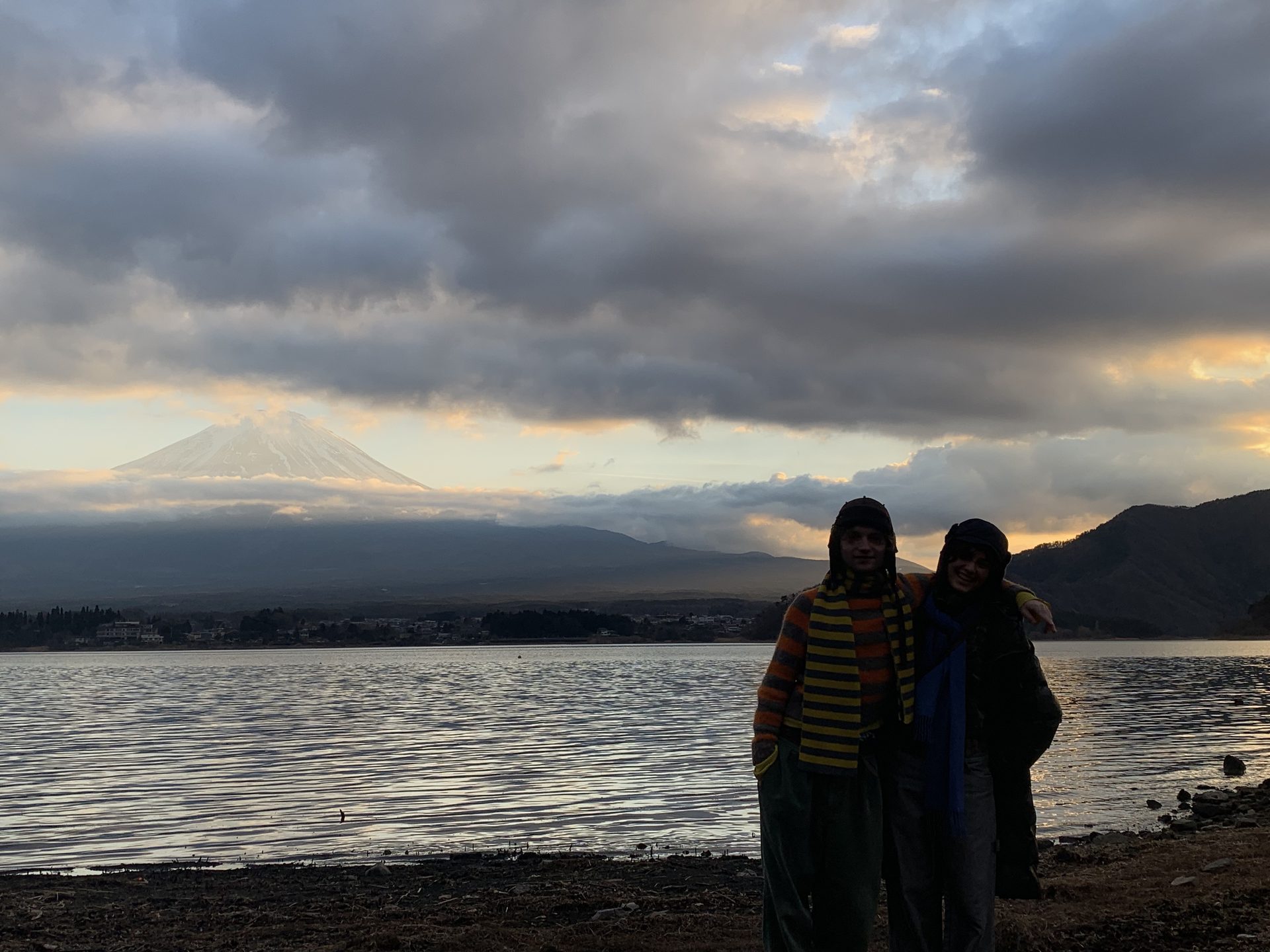 Mt. Fuji over Lake Kawaguchi at dusk